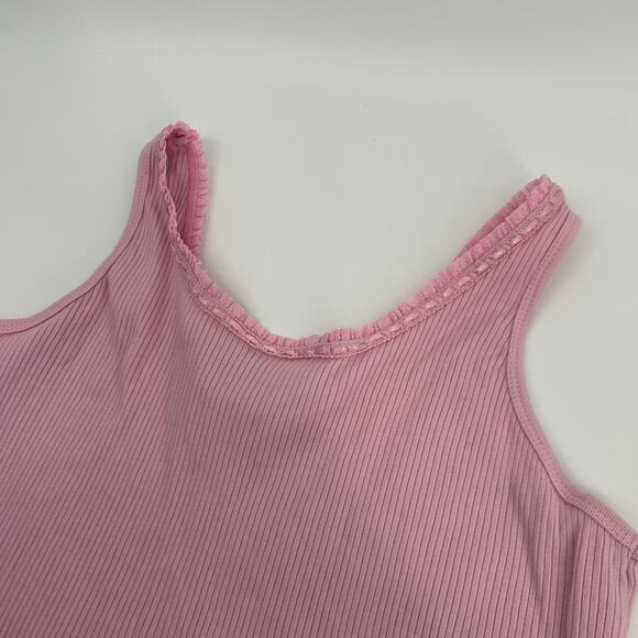 VTG y2k womens pink Basic Editions dainty coquette ribbon bow ribbed tank top XL - Picture 5 of 6